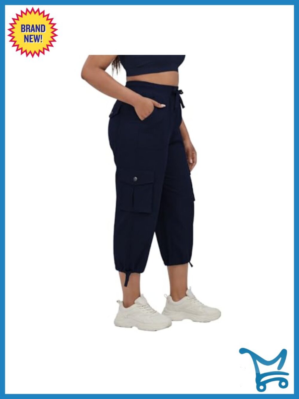 Plus Size Capris with Pockets Lightweight Stretch Pull-On Cargo Wide Leg